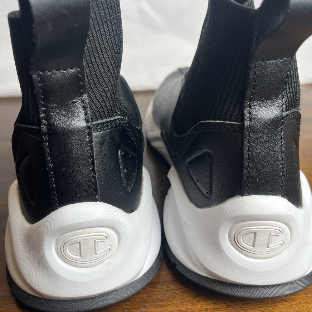 Champion Rally Shoes Womens Sz 10W Black White Leather Slip On Trainers Sneaker - Picture 8 of 12
